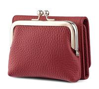 Karoukee Karouee Portefeuille Trifold en Cuir Véritable pour Femme - Porte-Cartes de Crédit Compact Anti-RFID avec 8 Fentes - Petit Portemonnaie à Fermeture Kiss-Lock(Rouge)