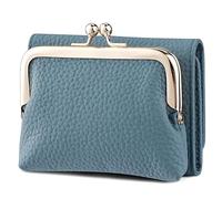 Karoukee Karouee Portefeuille Trifold en Cuir Véritable pour Femme - Porte-Cartes de Crédit Compact Anti-RFID avec 8 Fentes - Petit Portemonnaie à Fermeture Kiss-Lock(Bleu)