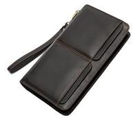 Karoukee Long Portefeuille à Bracelet pour Hommes en Cuir Grainé Véritable, Zippé Pochette D'affaires Blocage RFID pour Téléphone, Sac à Main D'embrayage avec Porte-Cartes et Fenêtre ID Insertion