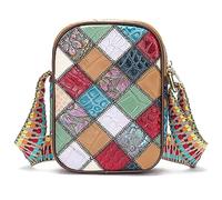 Karoukee Mini Sac à Bandoulière en Cuir de Vache pour Femme, Sac à Épaule en Patchwork Multicolore, Sac à Main à la Mode de Style Bohème avec Bandoulière en Coton Coloré