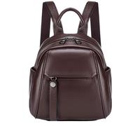 Karoukee Mini Sac à Dos en Cuir de Vache pour Femme - Sacs Portés Dos Multifonction avec Poche Arrière Anti-Vol, Backpack Compact pour Travail & Voyage, Compatible Tablette 9,7 Pouces - Café