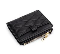 Karoukee Petit Portefeuille en Cuir d'agneau matelassé pour Femme, élégant, Mignon, Mince, à Deux Volets, Porte-Cartes de crédit, Portefeuille, Pince à Billets avec Poche à Monnaie zippée