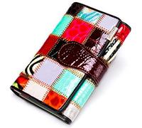 Karoukee Petit Portefeuille pour Femme en Cuir Véritable avec Patchwork Coloré Design, Unique Porte-Cartes de Crédit Multicolore Portemonnaie Fait Main avec Fenêtre ID et Poche à Fermeture Éclair