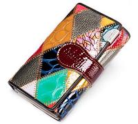 Karoukee Petit Portefeuille pour Femme en Cuir Véritable avec Patchwork Coloré Design, Unique Porte-Cartes de Crédit Multicolore Portemonnaie Fait Main avec Fenêtre ID et Poche à Fermeture Éclair