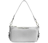 Karoukee Petit Sac à Bandoulière en Cuir Véritable Grainé pour Femme - Sac à Main Multi-Fonctions avec 10 Fentes pour Cartes | Poche à zip | 2 Bandoulières Amovibles - Argent