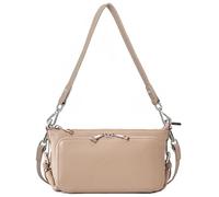 Karoukee Petit Sac à Bandoulière en Cuir Véritable Grainé pour Femme - Sac à Main Multi-Fonctions avec 10 Fentes pour Cartes | Poche à zip | 2 Bandoulières Amovibles - Beige