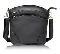 Karoukee Petit Sac à Bandoulière Minimaliste pour Femme, Sac Porté Travers Simple et Classique en Cuir Véritable pour téléphone, Sac à Main Pratique avec 3 Poches Zippés, Bandoulière Réglable