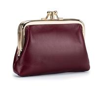 Karoukee Porte-Monnaie en Cuir Véritable pour Femme, Petit Portefeuille avec 2 Compartiments Séparés, Porte-Monnaie Élégant pour Femme, Fermeture à Clip Dorée