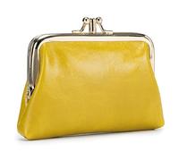 Karoukee Porte-Monnaie en Cuir Véritable pour Femme, Petit Portefeuille avec 2 Compartiments Séparés, Porte-Monnaie Élégant pour Femme, Fermeture à Clip Dorée