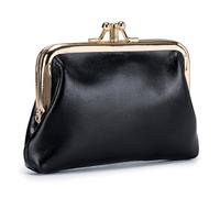Karoukee Porte-Monnaie en Cuir Véritable pour Femme, Petit Portefeuille avec 2 Compartiments Séparés, Porte-Monnaie Élégant pour Femme, Fermeture à Clip Dorée
