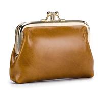 Karoukee Porte-Monnaie en Cuir Véritable pour Femme, Petit Portefeuille avec 2 Compartiments Séparés, Porte-Monnaie Élégant pour Femme, Fermeture à Clip Dorée
