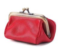 Karoukee Porte-Monnaie en Cuir Véritable pour Femme, Pochette à Monnaie Kiss-Lock, Mini Portefeuille Vintage, Porte-Monnaie Élégant en Couleur Soild