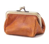 Karoukee Porte-Monnaie en Cuir Véritable pour Femme, Pochette à Monnaie Kiss-Lock, Mini Portefeuille Vintage, Porte-Monnaie Élégant en Couleur Soild