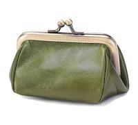 Karoukee Porte-Monnaie en Cuir Véritable pour Femme, Pochette à Monnaie Kiss-Lock, Mini Portefeuille Vintage, Porte-Monnaie Élégant en Couleur Soild