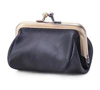 Karoukee Porte-Monnaie en Cuir Véritable pour Femme, Pochette à Monnaie Kiss-Lock, Mini Portefeuille Vintage, Porte-Monnaie Élégant en Couleur Soild