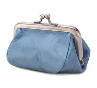 Karoukee Porte-Monnaie en Cuir Véritable pour Femme, Pochette à Monnaie Kiss-Lock, Mini Portefeuille Vintage, Porte-Monnaie Élégant en Couleur Soild