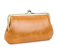 Karoukee Portefeuille en Cuir Ciré Lisse pour Téléphone Portable, Porte-Monnaie Vintage pour Femme, Grand Porte-Cartes de Crédit avec 12 Fentes pour Cartes, Fermeture à Clip Dorée