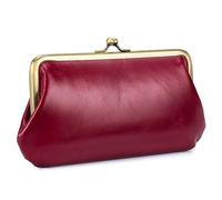 Karoukee Portefeuille en Cuir Ciré Lisse pour Téléphone Portable, Porte-Monnaie Vintage pour Femme, Grand Porte-Cartes de Crédit avec 12 Fentes pour Cartes, Fermeture à Clip Dorée