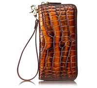 Karoukee Portefeuille en Cuir de Vache pour Femme avec Impression Crocodile, Porte-Monnaie Vintage Dégradé, Grand Porte-Cartes avec Fermeture Éclair, Mode Pochette pour Téléphone Portable