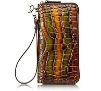 Karoukee Portefeuille en Cuir de Vache pour Femme avec Impression Crocodile, Porte-Monnaie Vintage Dégradé, Grand Porte-Cartes avec Fermeture Éclair, Mode Pochette pour Téléphone Portable