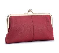 Karoukee Portefeuille en Cuir Véritable Doux pour Femme, Pochette Vintage Style pour Téléphone Portable, Porte-Monnaie Elégant avec 8 Fentes pour Cartes, Fermeture à Clip Dorée
