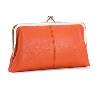 Karoukee Portefeuille en Cuir Véritable Doux pour Femme, Pochette Vintage Style pour Téléphone Portable, Porte-Monnaie Elégant avec 8 Fentes pour Cartes, Fermeture à Clip Dorée