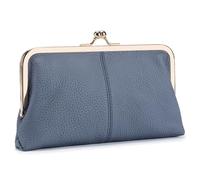 Karoukee Portefeuille en Cuir Véritable Doux pour Femme, Pochette Vintage Style pour Téléphone Portable, Porte-Monnaie Elégant avec 8 Fentes pour Cartes, Fermeture à Clip Dorée