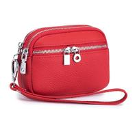 Karoukee Portefeuille en Cuir Véritable pour Femme avec Dragonne Amovible, Petit Portemonnaie à 3 Compartiments Séparés, Élégant Bourse en Peau de Vache(Rouge)