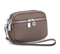 Karoukee Portefeuille en Cuir Véritable pour Femme avec Dragonne Amovible, Petit Portemonnaie à 3 Compartiments Séparés, Élégant Bourse en Peau de Vache(Café)