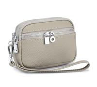 Karoukee Portefeuille en Cuir Véritable pour Femme avec Dragonne Amovible, Petit Portemonnaie à 3 Compartiments Séparés, Élégant Bourse en Peau de Vache(Gris)