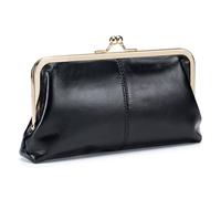 Karoukee Portefeuille en Cuir Véritable pour Femme, Porte-Monnaie Vintage pour Femme avec Serrure à Baiser, Pochette Élégante pour Téléphone, Quincaillerie Dorée