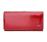 Karoukee Portefeuille en Cuir Verni Brillant pour Femme, Porte-Monnaie Élégant avec Texture Croco, Porte-Cartes avec 8 Fentes pour Cartes | Poche Fermoir Bisou, Compatible Téléphone 6,3" - Rouge