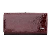 Karoukee Portefeuille en Cuir Verni Brillant pour Femme, Porte-Monnaie Élégant avec Texture Croco, Porte-Cartes avec 8 Fentes pour Cartes | Poche Fermoir Bisou, Compatible Téléphone 6,3" - Rouge Vin