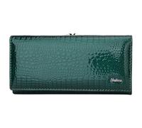 Karoukee Portefeuille en Cuir Verni Brillant pour Femme, Porte-Monnaie Élégant avec Texture Croco, Porte-Cartes avec 8 Fentes pour Cartes | Poche Fermoir Bisou, Compatible Téléphone 6,3" - Vert