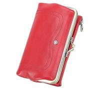 Karoukee Portefeuille Femme Anti-RFID - Pochettes en Cuir de Chèvre avec Fermoir Bisou, Poche Téléphone (6,3"), 8 Fentes Cartes & Poche Zippée - Voyage Porte-Monnaie - Rouge Pastèque