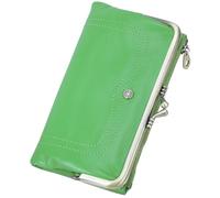 Karoukee Portefeuille Femme Anti-RFID - Pochettes en Cuir de Chèvre avec Fermoir Bisou, Poche Téléphone (6,3"), 8 Fentes Cartes & Poche Zippée - Voyage Porte-Monnaie - Vert Émeraude