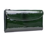 Karoukee Portefeuille Femme en Cuir Véritable avec Motif Crocodile, Porte-Cartes Antivol RFID, Pochette Élégante avec 10 Fentes pour Carte, Fenêtre d'Identité/Photo et Poche Zippée - Vert Foncé