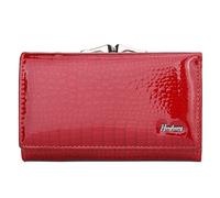 Karoukee Portefeuille Femme en Cuir Verni - Petit Porte-Cartes Anti-RFID avec 8 Fentes, Fenêtre d'Identité et Poche à Fermeture Kiss-Lock - Porte-Monnaie avec Texture Croco - Rouge Brillant