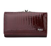 Karoukee Portefeuille Femme en Cuir Verni - Petit Porte-Cartes Anti-RFID avec 8 Fentes, Fenêtre d'Identité et Poche à Fermeture Kiss-Lock - Porte-Monnaie avec Texture Croco - Rouge Vin