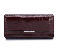 Karoukee Portefeuille Femme Grande Capacité en Cuir Véritable, Porte-Cartes de Crédit Antivol RFID, Pochette Clutch Vintage Motif Crocodile pour Téléphone jusqu'à 6,3 Pouces - Bourgogne