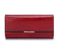 Karoukee Portefeuille Femme Grande Capacité en Cuir Véritable, Porte-Cartes de Crédit Antivol RFID, Pochette Clutch Vintage Motif Crocodile pour Téléphone jusqu'à 6,3 Pouces - Rouge