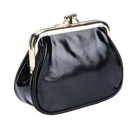 Karoukee Portefeuille Femme Vintage en Cuir Huilé et Ciré, Mini Porte-Monnaie avec Fermoir Pressoir Doré pour Pièces, Cartes, Argent, Rouge à Lèvres, Double Compartiment et Doublure à Pois - Noir