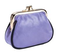 Karoukee Portefeuille Femme Vintage en Cuir Huilé et Ciré, Mini Porte-Monnaie avec Fermoir Pressoir Doré pour Pièces, Cartes, Argent, Rouge à Lèvres, Double Compartiment et Doublure à Pois - Lavande