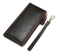 Karoukee Portefeuille Long Moderne 2 Volets pour Homme avec Blocage RFID, Pochette à Bracelet en Cuir Dgrainé Véritable pour Téléphone, Sac à Main d'embrayage Porte-Carte de Crédit pour Entreprise