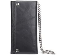 Karoukee Portefeuille Vintage à Longue 3 Volets Chaîne pour Homme en Cuir Grainé, Pince à Billets Antivol, Porte-Cartes de crédit Blocage RFID avec Fenêtre ID et Poche à Monnaie zippée Noir