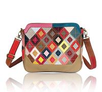 Karoukee Sac à Bandoulière en Cuir de Vache Coloré pour Femme, Sac Portés Épaule Moyen pour Dames, Sacoche à Main Élégant avec un Design Patchwork, Pochette de Mode Facile à Porter