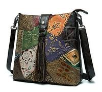 Karoukee Sac à Bandoulière en Patchwork Vintage pour Femmes, Sacs Portés Épaule en Cuir Gaufré Retro Flower pour Téléphone Portable, Sac à Main Moyen Décontracté, Sacoche Élégant pour Dames