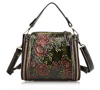Karoukee Sac à Bandoulière Vintage pour Femme, Sac à Épaule en Cuir de Vache avec Motif Fleuri en Gaufrage, Sac à Main de Créateur, Besace Élégant à 2 Sangles dans Différents Styles