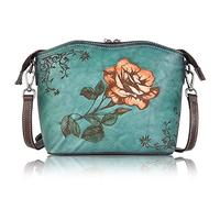 Karoukee Sac à Bandoulière Vintage pour Femme, Sac à Main Elégant avec Motif Rose Gaufré, Sac Porté Epaule en Cuir Véritable, Besace Sacoche à la Mode pour Femme avec Sangle Ajustable