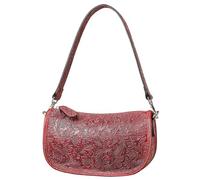 Karoukee Sac à Bandoulière Vintage pour Femme - Sacs Hobo en Cuir de Vache Véritable, Sac Portés Épaule avec Motif Fleur Embossé, 2 Bandoulières Amovibles (Cuir & Tressé) - Rouge
